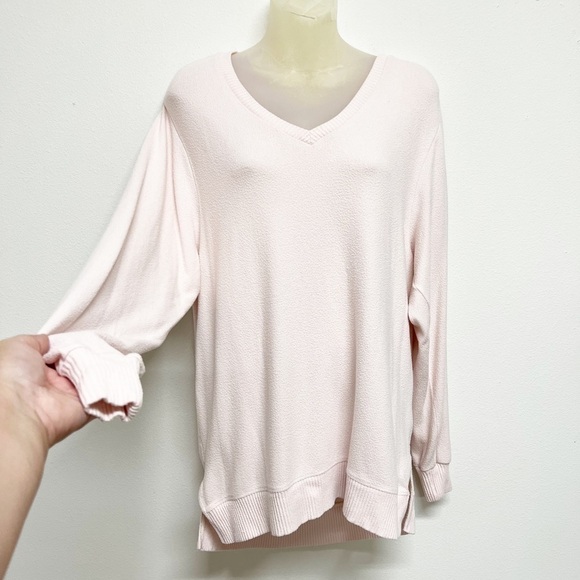 Saturday Sunday Anthropologie Womens Pink Long Sleeve Hacci V Neck Sweater - Picture 3 of 8